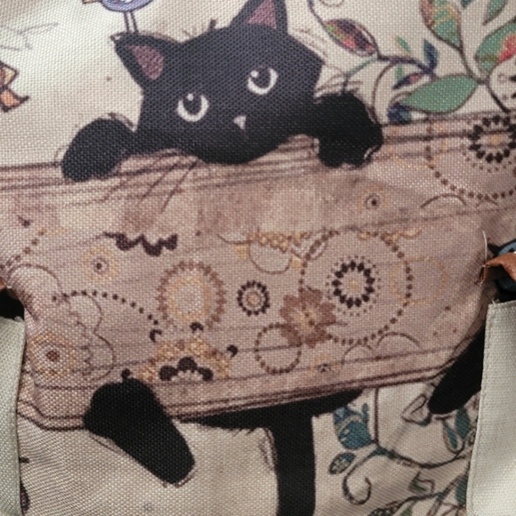 Black Cat Canvas Backpack, BoHo Fashion Drawstring Casual Knapsack, Daypack - Picture 7 of 14